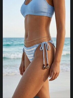 Urban Outfitters NWOT Crochet Bikini Bottoms Medium Blue White Striped Swim